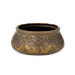 A small silver inlaid brass Cairoware bowl, Egypt or Syria,18th/19th century, of deep form, with