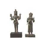 Two similar Khmer bronze figures, 13th century, one depicting Parvati, the other depicting