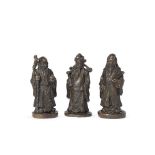 Three Chinese bronze scroll weights depicting The Three Star Gods, late Qing dynasty, depicting