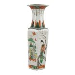 A Chinese porcelain hexagonal vase, Kangxi mark, 19th century, painted in famille verte enamels with