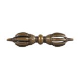 A Tibetan copper alloy vajra, late 19th/early 20th century, with knopped stem, 16.5cm long