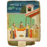 Four Indian miniature paintings on paper, 19th-20th century, one depicting a Mughal emperor, 23cm