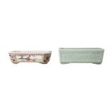 Two Chinese porcelain rectangular jardinieres, 20th century, one celadon glazed and moulded with