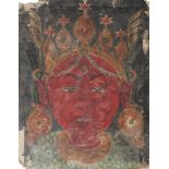 A Nepalese double-sided painting on board, 19th century, decorated with two forms of Tara, wearing a