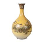 A Japanese Satsuma bottle vase, early 20th century, finely painted to the body with two swallows and