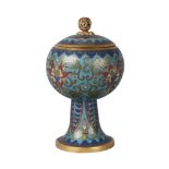 A fine Chinese gilt metal and cloisonné stem cup and cover, Qianlong period, decorated throughout