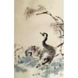 ANONYMOUS, 20th Century Chinese School, ink and colour on paper, study of two ducks, bears seal mark