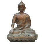 A large Thai copper alloy figure of Buddha, 20th century, seated in dhayasana on a lotus throne,