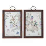 A pair of Chinese porcelain erotic plaques, Republic period, painted in famille rose enamels with