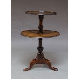 A Victorian two-tier mahogany dumbwaiter, on turned baluster column to tripod legs on pad feet, 74cm