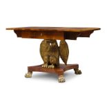 A Biedermeier flame mahogany sofa table, possibly Swedish, early 19th Century, the square top with