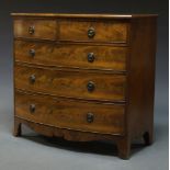 A Victorian mahogany bow front chest of drawers, with two short over three long graduated drawers,