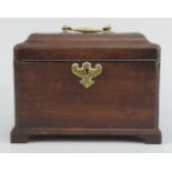 A George III mahogany tea caddy, the lid with brass handle, the body with brass escutcheon plate. on