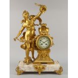 A French gilt spelter clock, late 19th/early 20th century, the case mounted with a figure of Fortune