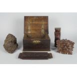 An oak box, probably 19th century, of plain design with hinged lid, 25cm wide, together with a