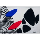 Alexander Calder, American 1898 - 1976 “Blue and Red Nails” c.1975; handwoven wool tapestry, with