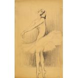 Russian School,c.1920- Ballet dancers; black crayon on buff coloured paper, two, both initialled GG,