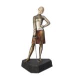 Ferdinand Preiss (1882-1943), a cold-painted bronze and ivory figure‘Girl Fencer’, c. 1930, signed