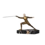 R. Lanoe, an Art Deco cold-painted bronze and ivory figure‘Fencer, c.1930, signed R. Lanoe on back