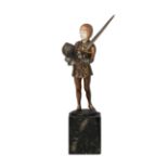 Otto Scheer, a cold-painted bronze and ivory figure 'Young Squire', c. 1930, signed O. Scheer