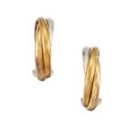 A pair of 18ct. gold 'Trinity' earclips, Cartier, designed as three colour gold entwined hoops