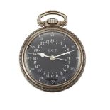 A World War II navigators GCT openface pocket watch, by Hamilton, the black dial with white 24