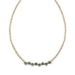 An emerald and diamond flexible necklace, the front section designed as articulated links of