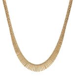 An Italian, flexible necklace, of fringe design, composed of graduated tubular links, clasp