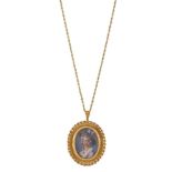 An Italian, portrait miniature pendant brooch and neckchain, the stylised portrait of a young lady