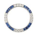 An Art Deco, diamond and sapphire brooch, in form of an openwork hoop set alternately with