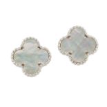 A Pair of 'Alhambra' mother-of-pearl earclips, by Van Cleef & Arpels, each quatrefoil mother-of-