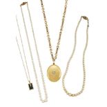 A Victorian, gold, diamond set locket pendant with neckchain, a bloodstone pendant and two