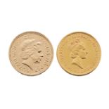 Two UK Queen Elizabeth coins comprising: , Elizabeth II quarter ounce £25, 1987; and an Elizabeth II