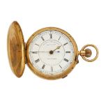 An 18ct gold hunter cased crown-wind centre seconds stopwatch, by John Lecomber, the white enamel