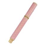 An early 20th century gold and enamel pencil, by Cartier, the barrel of pink guilloche enamel with