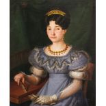 French School, late 18th/early 19th century-Portrait of a lady seated three-quarter length in a