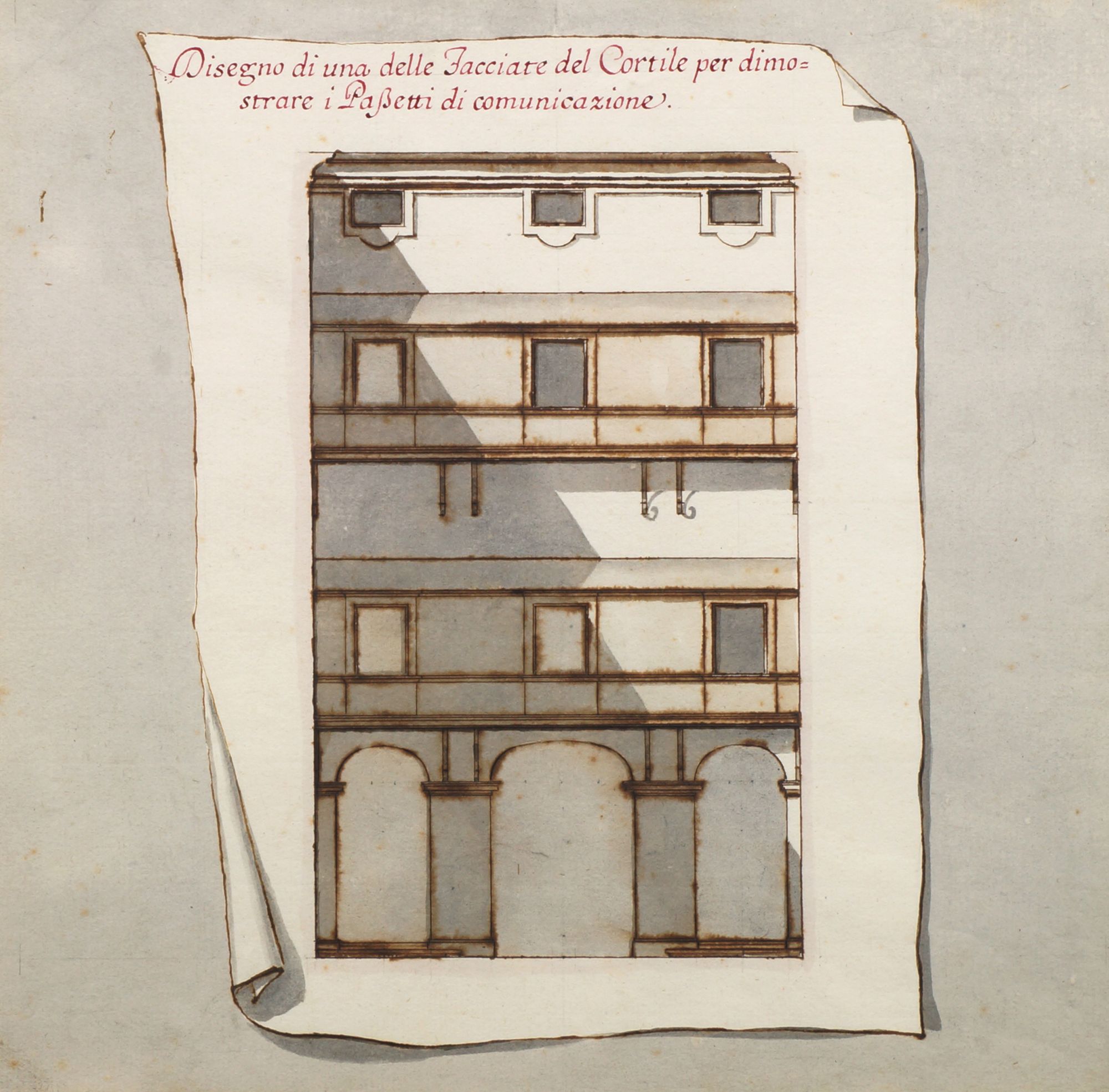 Paolo Posi, Italian 1708-1776- Views of the Palazzo Sergardi, Siena; watercolour, pen, brown ink, - Image 5 of 6