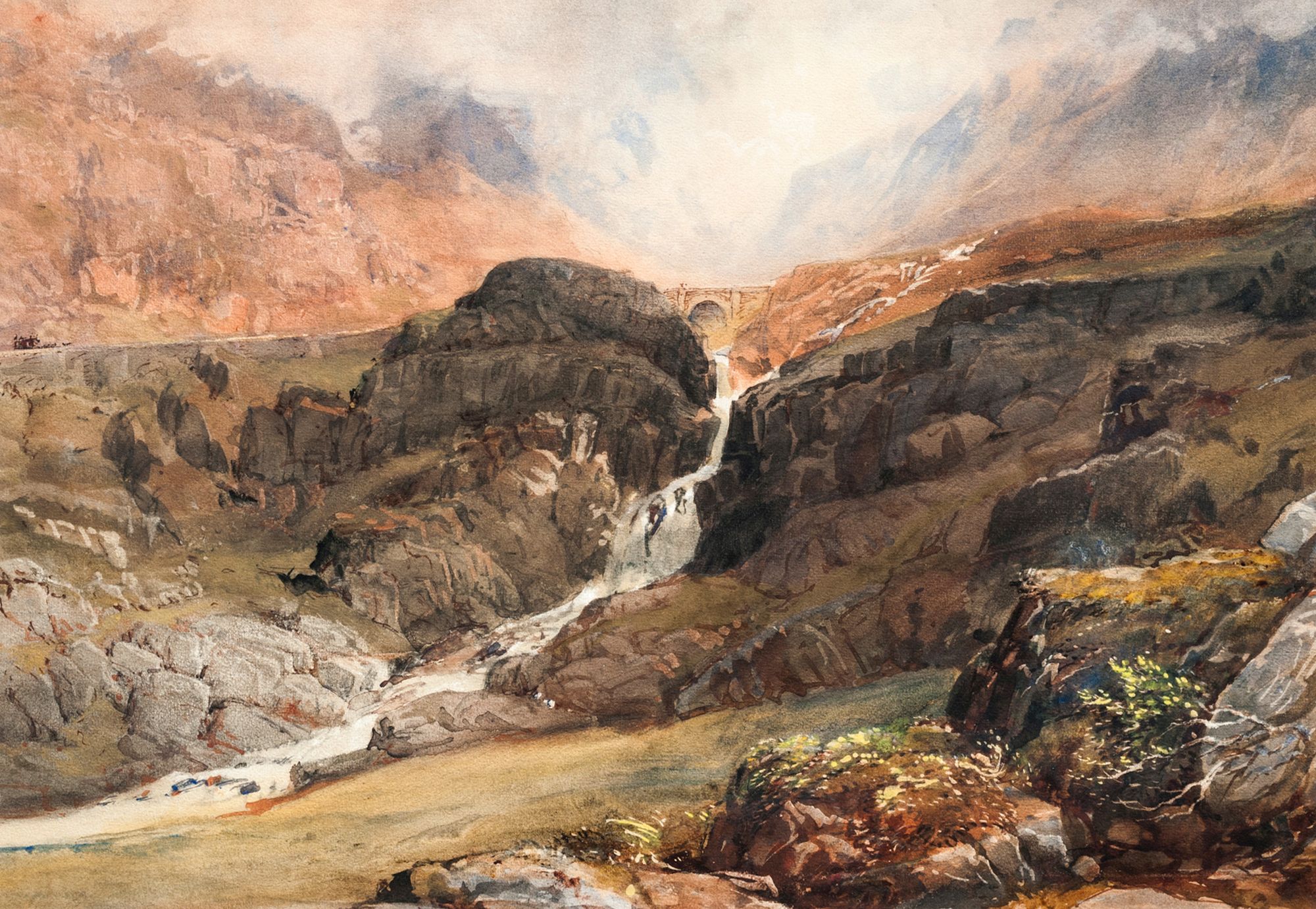 Attributed to David Cox Jr., British 1809-1885-On the Coach Road, Lamberis Pass;watercolour, 41.