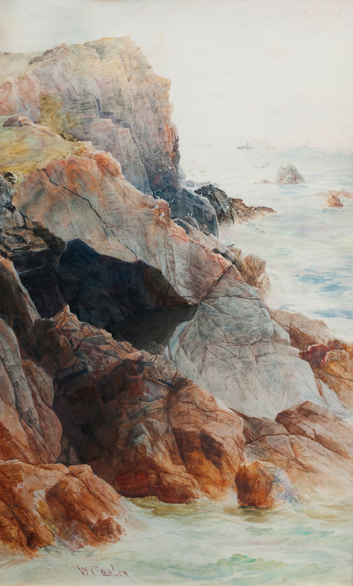 William Casley, British 1852-1918- The Lizard Point;watercolour, signed, 64.6x40cm In a gilt