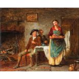 Follower of George Smith, British 1829-1901-Figures in cottage interiors;oil on panel, two, 13.