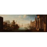 Follower of Gaspar van Wittel, called Vanvitelli,Dutch 1653-1736-Capriccio of a harbour with