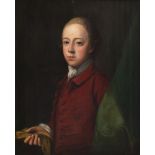 Follower of Joseph Highmore, British 1692-1780-Portrait of a young gentleman, standing half-length