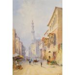 Edwin St John, British 1878-1961- Arab street scenes with minarets;watercolours, two, signed, ea.