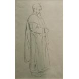 Attributed to Sir William Rothenstein, British 1872-1945-Study of a scholar standing full-length;