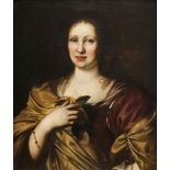 Manner of Tiziano Vecelli, called Titian, 17th/18th century-Portrait of a lady half-length holding a