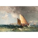 Samuel Phillips Jackson, British 1830-1904-Shipping in rough seas of the coast;watercolour,