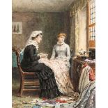 George Goodwin Kilburne RI RBA, British 1839-1924-The New Dress;watercolour heightened with white,