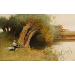 Arthur Claude Strachan, Scottish 1865-1929-A Bend on the River Avon- Preparing for a Dip;