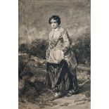 Thomas Faed RSA, Scottish 1826-1900- A lady standing full length in a highland landscape;en