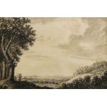 Circle of John Robert Cozens, British 1752-1797-Mountain landscape;brush and grey black ink with